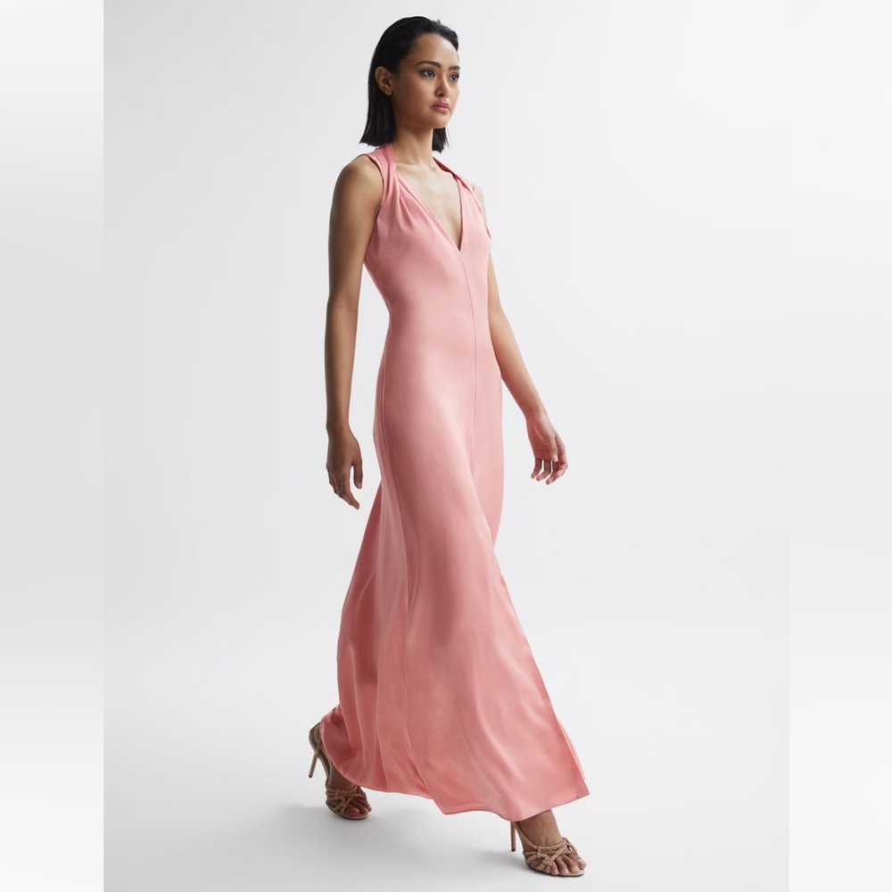 Pink Maxi Dress Reiss Lila Bridesmaid Twist Detail Midi Dress Coral Size 6 NWT